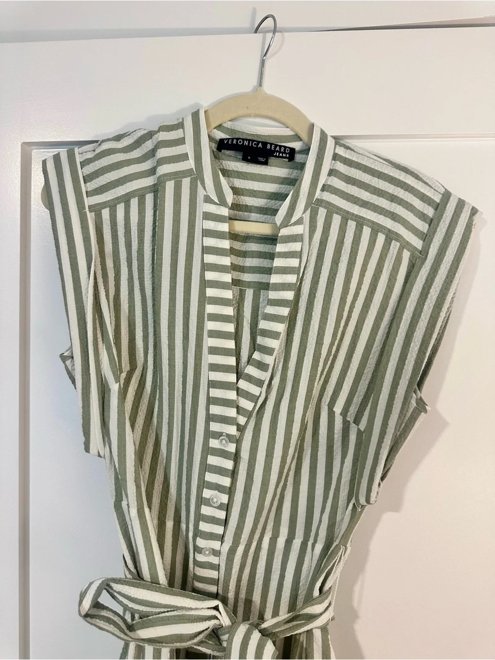 Veronica Beard Avella Dress in Dark Sage / White